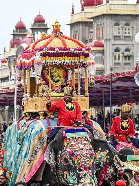 A caparisoned elephant bearing the ceremonial howdah